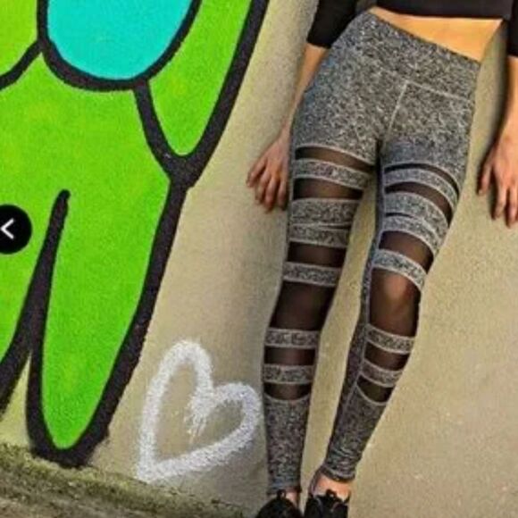 New POP Fit mesh insert bandage leggings heathered gray - Picture 1 of 10